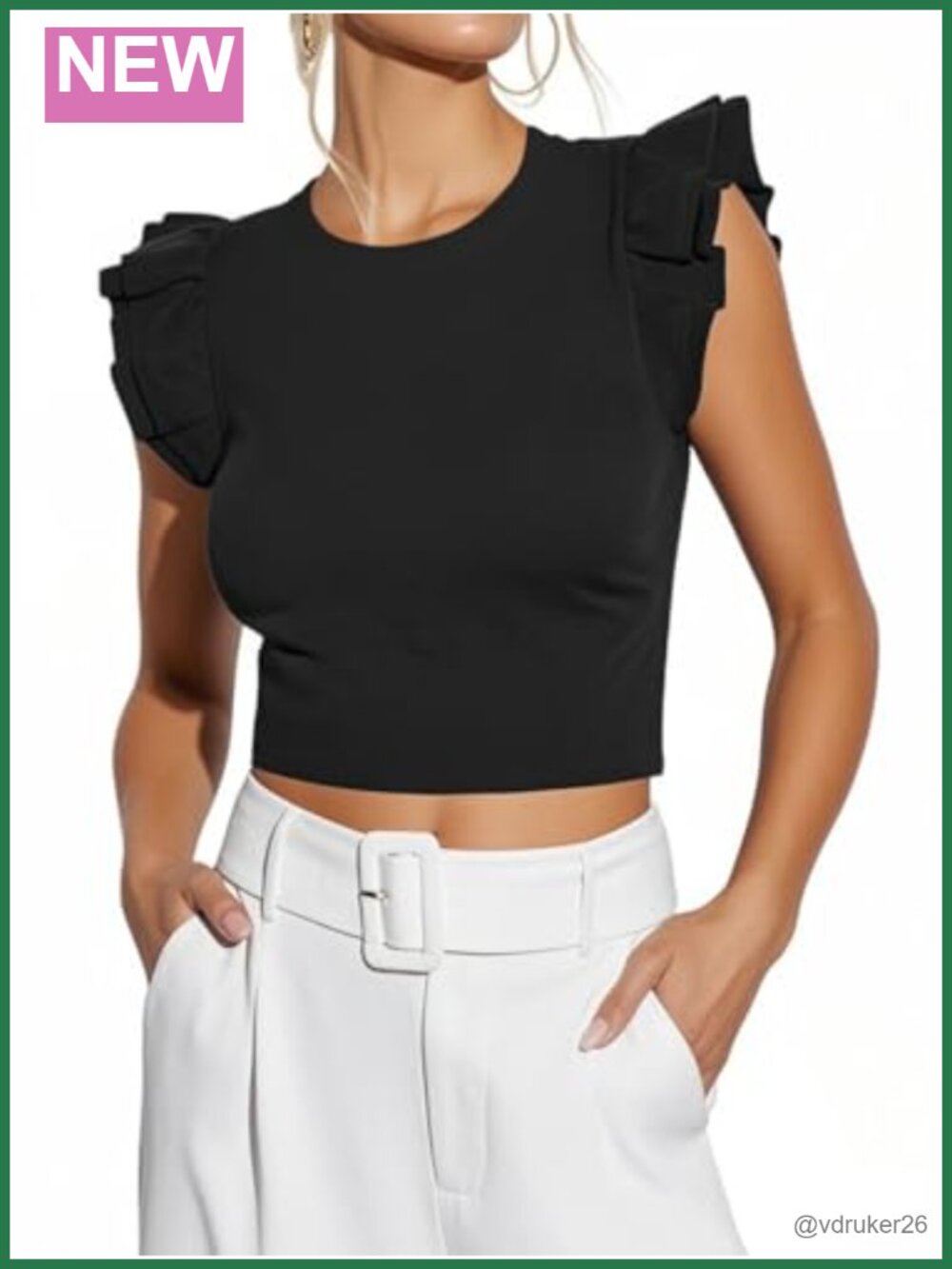 Ribbed Knit Crop Tank Top Ruffle Sleeveless Slim Fit Summer Shirt